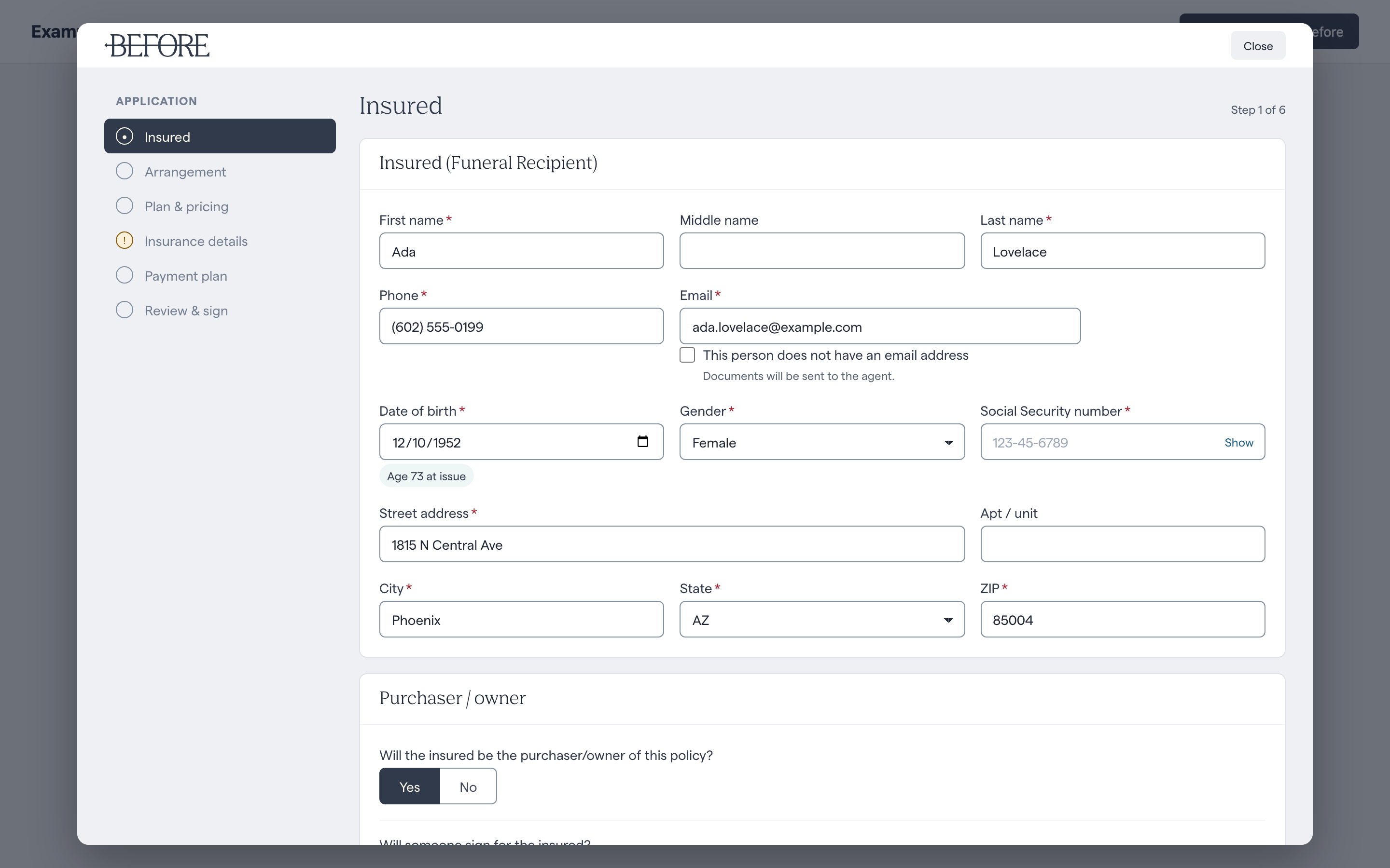 The embedded wizard open over a partner page
